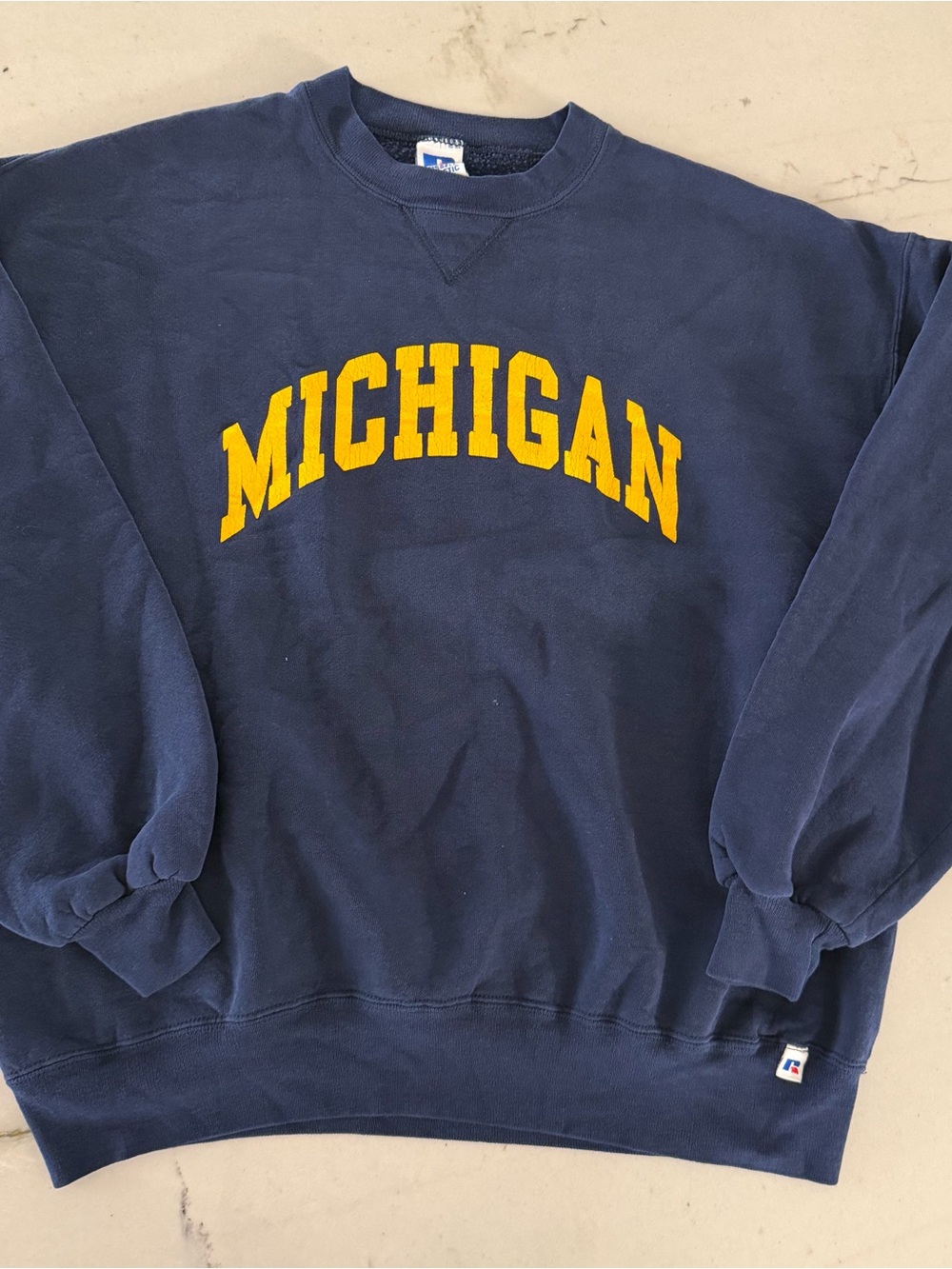 Michigan Sweatshirt Mens Blue Wolverines College Russell XL USA
